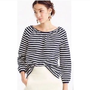 🆕 J. Crew Navy & White Stripes Blouse. Size Medium. 100% Cotton. NWT